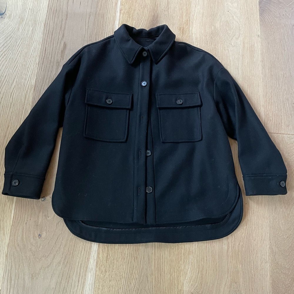 Zara Black Button-Up Jacket Shacket Wool